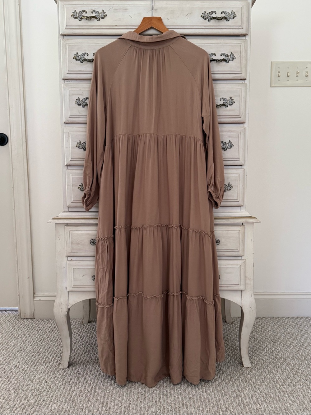 Tan Boho Tiered Pocketed Midi Dress - Picture 3 of 5